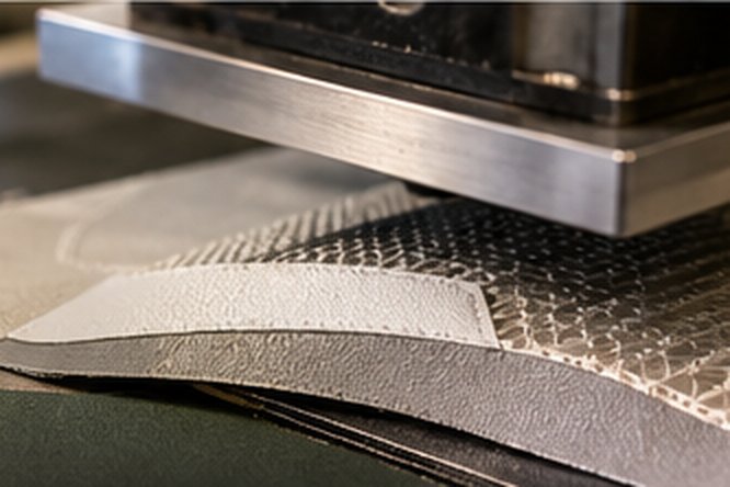 Press applying a reinforcement laminate to an upper panel