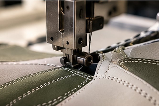 Stitching machine closing the panels of an upper